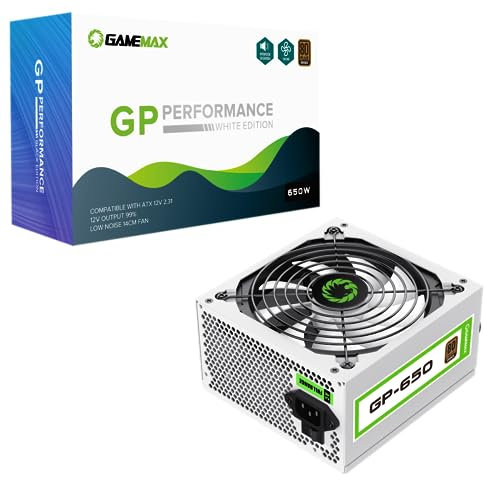 GameMax GP-Series 650W 80 Plus Bronze Power Supply - 650W GameMax GP-Series GP-650, Fully Wired, Single Rail, 140mm Fan, ATX PSU | White