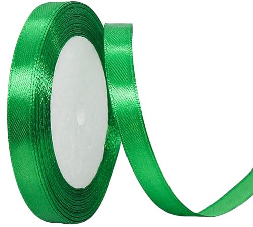 Ruban Satin Vert 10mm x 22m pour Emballage Cadeau, Artisanat, Bouquet de Mariée, Décoration de Mariage