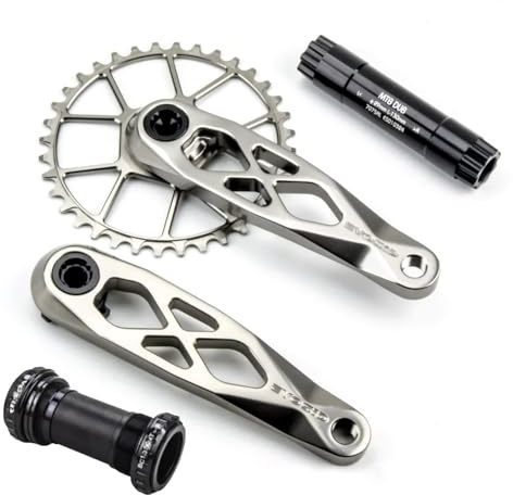 CobraCrawler Ultraleichtes MTB 165/170/175mm Kurbelset, 32T 34T 36T 38T EIN-Gang-Mountainbike-Kurbelarm-Set Dub Achse 29mm Mountainbike-Kurbelgarnitur (Titanfarben Crank 165mm, 34T BB)