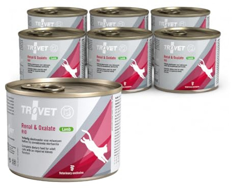 Trovet Renal & Oxalate (Agnello) | 6 x 200 g | Alimento dietetico Completo per Gatti Adulti con insufficienza renale | Supporto per Cristalli urinari e Funzione renale