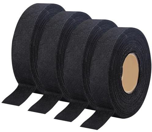 Parthan 4 rullar tygband svart, 19 mm x 15 m isoleringstejp för bilkabel, värmebeständig gaffa-tejp, pansartejp för bilkabel, elektrisk tejp, svart