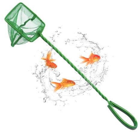 HZXINYI Green Aquarium Fish Net - Small Square Fishing Net Fine Mesh with Long Wire Handle for Catching Small Fishes Shrimps or Cleaning Fish Tanks