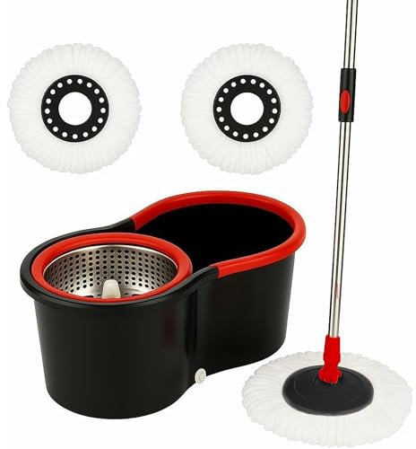 UR CHOICE 360° Spin Mop & Bucket Set, 6L Bucket & 2 Microfibre Pads Floor Mop with Stainless Steel Handle, Easy Cleaning for Home, Kitchen, Tiles & Wooden Floors