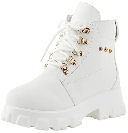 Bottines à lacets pour femme - Bottes de combat - En cuir synthétique - Bottines à lacets - Pour l'automne et l'hiver - Bottes d'équitation - Bottes de travail - Bottes de randonnée - Bottes de