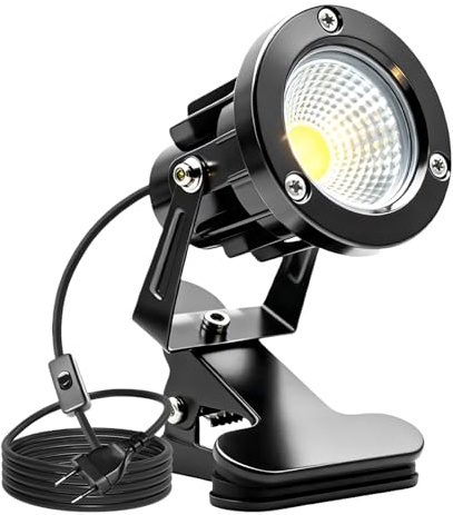 WIYETY Foco LED con abrazadera: carcasa de aluminio, resistente al agua IP65, lámpara de jardín con enchufe de 1,8 m e interruptor, iluminación de jardín, para interior y exterior, patio césped