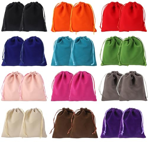 RoxNvm Bolsitas de Tela Pequeñas, 24 Piezas Bolsa Terciopelo, Saquitos de Tela Con Cordón, Bolsitas para Regalos, para Joyas Pulseras Anillos Bodas Cumpleaños Regalos (12x15cm)