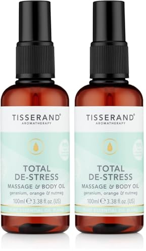 Tisserand - Total De-Stress - Massage & Body Oil - Orange, Geranium, Nutmeg Essential Oil - 100% Natural Pure Essential Oils - 100ml (Pack of 2)