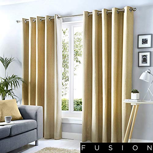 Fusion Sorbonne Natural Eyelet Curtains – W168 x L137cm (66 x 54) – 100% Cotton Thermal Drapes for Bedroom & Living Room – 2 Panels – Pastel Cream Door Curtains