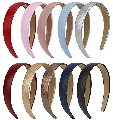 Haarreif für Damen, 10 Stück, Vintage, breites Haarband aus Kunstleder, rutschfest, für Kinder, Mädchen