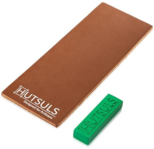 Hutsuls Brown Leather Strop with Compound - Get Razor-Sharp Edges with Stropping Kit, Green Honing Compound & Vegetable Tanned Two Sided Knife Sharpener Step-by-Step Guide Included