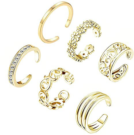 Colrid 6 Stück Zehenring, Einstellbar Zehenringe, Offenen Zehenring Einstellbar, Stapelbar Offener Ringe, Offene Ringe Set, Verstellbare Fingerringe, Böhmischen Vintage, für Damen, Mädchen (Golden)