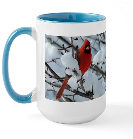 CafePress Snow Cardinal Large Mug Mugs 15 oz (444 ml) Ceramic Coffee Mug