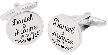 Gemelos para bodas, grabado personalizados con las inciales, nombre o tu texto, acabado en acero inoxidable. Regalos para bodas.