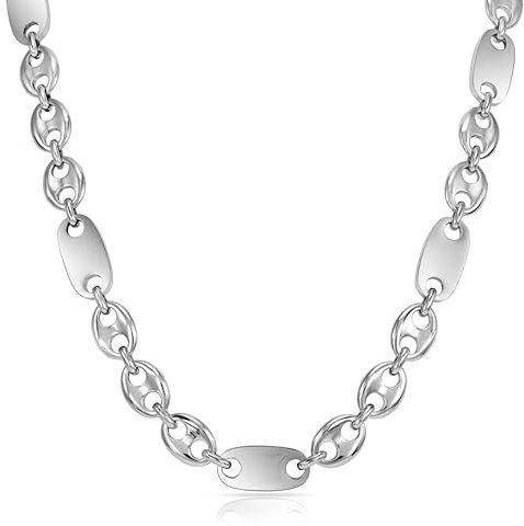 TAIPAN Plattenkette Bohnenkette 10mm breit 60cm 70cm lang aus hochwertigem Edelstahl mit Schmuckschachtel und Putztuch (60)