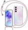 Tikgue Handyband für Samsung Galaxy A55 5G Hülle mit Band, Handyhülle mit Kordel zum Umhängen Schutzhülle mit Kette Glitzer Transparent Weich TPU Silikon Bumper - Roségold