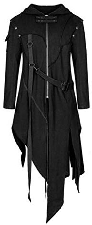 Men's Gothic Costume Vintage Victorian Steampunk Hooded Jacket Asymmetrical Mid Length Party Coat Tuxedo Zipper Jacket Uniform Halloween Party Carnival Cosplay Costume