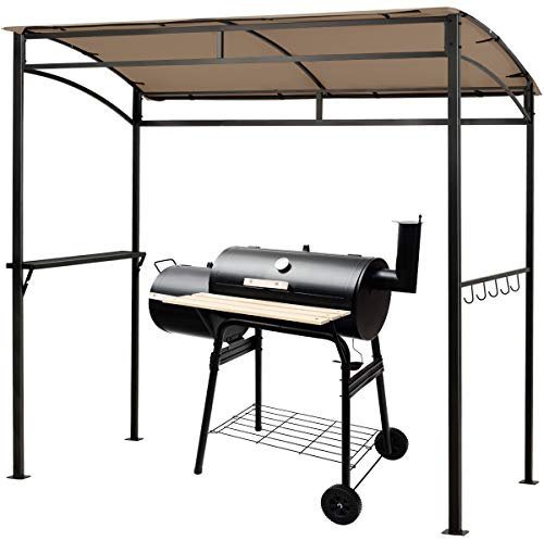 GOPLUS Abri Barbecue Extérieur, Tonnelle pour Barbecue Extérieur avec Étagère Latérale Supplémentaire,Auvent de Reception Pare-Soleil Jardin Crochets pour Ustensiles Cuisine,213 x 137 x 213CM