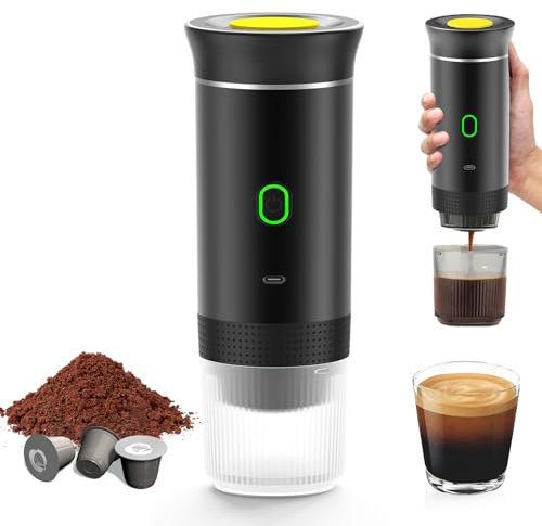 Macchina per Caffè Portatile Espresso, Riscaldamento Elettrico da Viaggio per 12V Auto e Campeggio, Capsule per Caffettiera