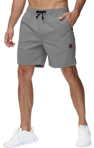 YuKaiChen Lässige Shorts Herren Kurze Hosen Sommer Klassische Twill Tunnelzug Stretch Elastische Taille mit Reißverschlusstaschen Größe M Grau