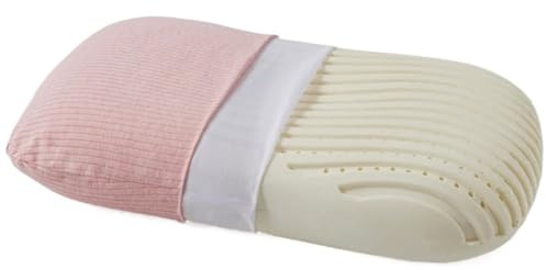 AMENGJ platt latexkudde med bomullsöverdrag, mjuk nackkudde för sido-, rygg- och magsovare (rosa)