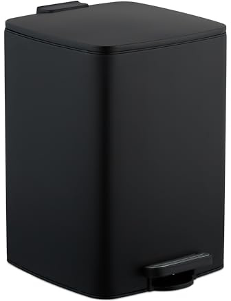 Relaxdays Mülleimer Küche, 20 Liter, entnehmbarer Inneneimer, Fußpedal, mit Müllbeutel, Tretmülleimer, Eisen, schwarz