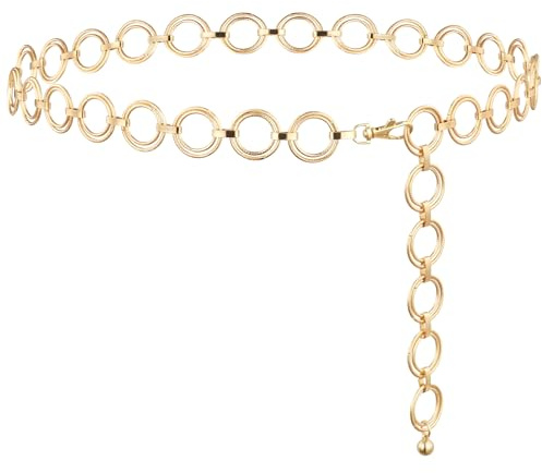 Alaoo Cinturón de Cadena de Metal para Mujer, Cadena de Cintura Ajustable,Cadena de Cintura Metal Joyeríapara Vestidos,Vaqueros,Estilosos,Oro,E,135
