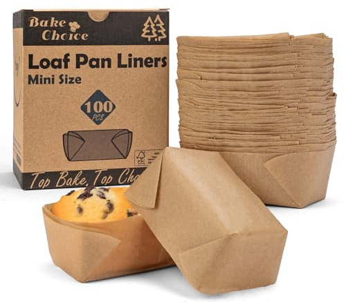 Bake Choice 100 Unidades de Mini Moldes Rectangulares para Pan, Papel Pergamino Natural, Pequeños Moldes para Cupcakes, Muffins y Brownies, 8 x 5 x 4 cm