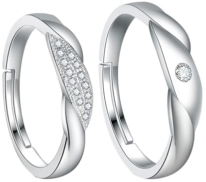 Cupimatch Juego de anillos Infinity: anillos de pareja de acero inoxidable infinito con circonitas, anillos de compromiso ajustables, anillos de amistad para pareja, San Valentín, aniversario, joyas