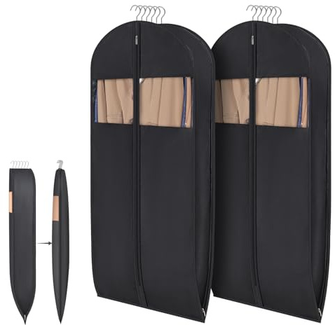 Syeeiex Space Saving Garment Bags with Self Comression Zipper, 2 Pack | 54 inch Compression Suit Bags for Hanging Clothes with Clear Window, Suit Covers for Travel Storage, Ideal for Suits, Dresses