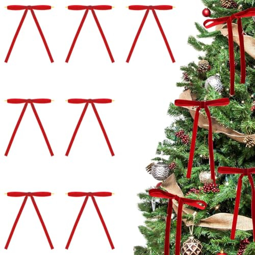 DOKRIN Moños y cintas de navidad,30 Lazos navideños rojos brillantes para árbol de Navidad, ideales para fiestas y como accesorios de terciopelo (13 x 18 x 1 cm)