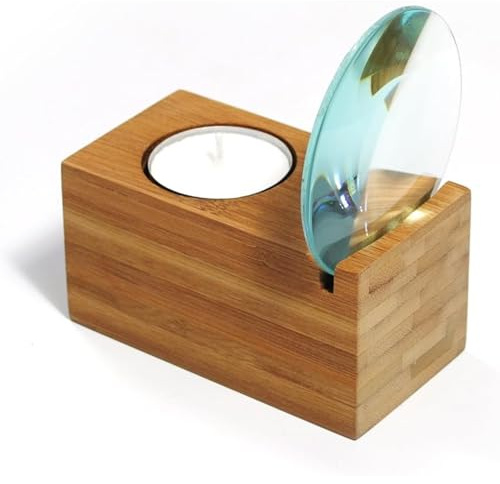 XXD Zoom Bamboo Tea Light Candle Holder – Natural Wood Finish with Magnifier Effect – Wall Mount or Tabletop Use
