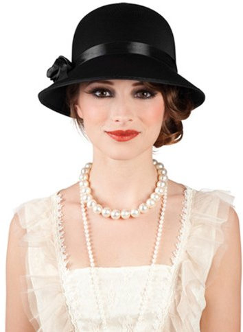 PARTY DISCOUNT Hut Charleston Lady, schwarz mit Hutband und Satinblume
