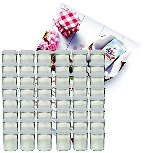 MamboCat Lot de 48 bocaux à confiture en verre de 350 ml avec couvercles blancs To 82 + livret de recettes Diamant-Zucker Gelierzauber (français non garanti)