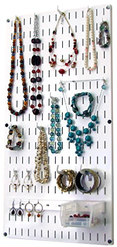 Wall Control Jewelry Organizer Wall Hanging Jewelry Holder Kit Wall Mounted Necklace Organizer Kit in White
