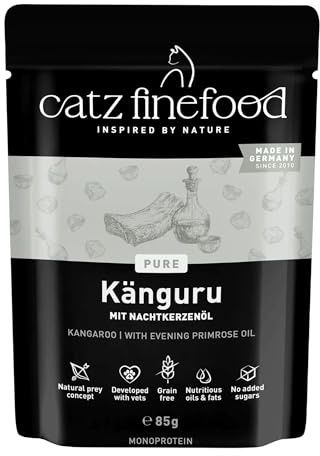 catz finefood Purrrr Canguro Monoproteína Comida húmeda para Gatos N° 107 para Gatos sensibles a la nutrición, 70% de Carne, 16 Bolsas de 85 g