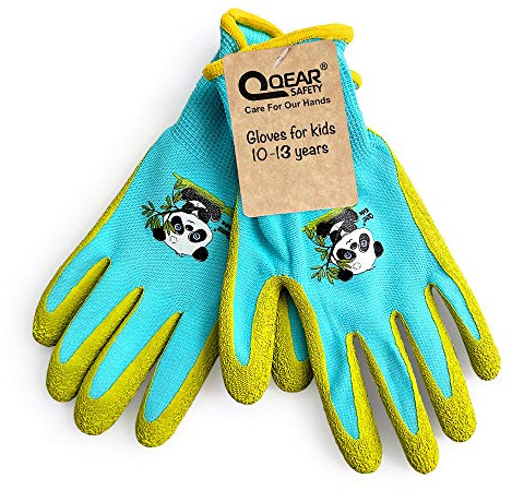 QEARSAFETY 1 paio di guanti da lavoro da giardino da 10-13 anni, per lavori fai da te, per esterni, in maglia di lattice (10-13 anni blu)