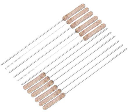 EUROXANTY Pinchos para Barbacoa | Brochetas metálicas | Pinchos cuadrados para barbacoa | Con mango de madera | Pinchos largos de barbacoa | 50 CM PACK 12 UNIDADES