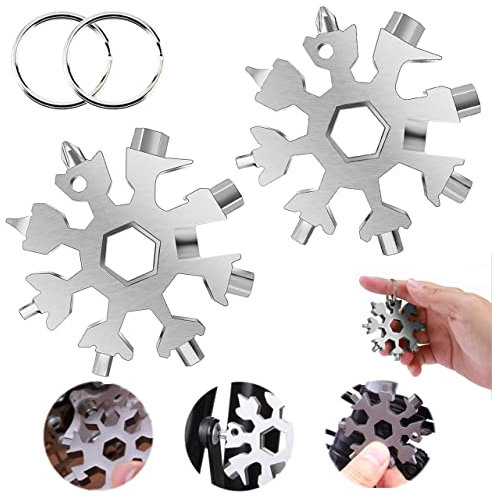 18-in-1 Schneeflocken Multitool, Geschenke für Männer, Schneeflocken-Multitool, Multifunktionswerkzeug Edelstahl, Weihnachtsgeschenke, Coole Werkzeug Kleine Geschenk für Papa, Mann(Weiß2)