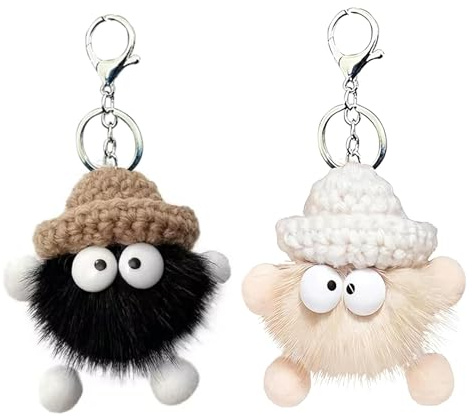 BMHNQ 2 Pièces Porte-clés en Peluche Douce et Mignonne avec Pompon - 2 Couleurs, Décoration de Sac à Main, Facile à Porter