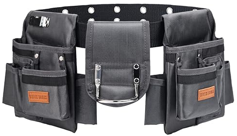 VIDAR TOOLS Werkzeuggürtel, 12 Taschen, Werkzeuggürtel für Herren, robuster Schreiner, Bau, Heimwerker, Elektriker. Doppellagige, verdickte Polyesterfaser mit wasserdichter Beschichtung.