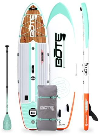 BOTE 10' FT 6 Breeze Aero Inflatable Stand Up Paddle Board, MAGNEPod Compatible Blow Up iSUP Great for Adults Kids Family Travel Friendly Multiple Sizes Color Options