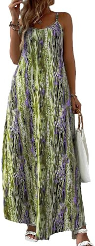 TBSCWYF Femme Robe sans Manches Spaghetti Maxi Robe Boho Motif Abstrait Imprimé Robes Robe Longue d'été décontractée à Bretelles Fines pour Femme