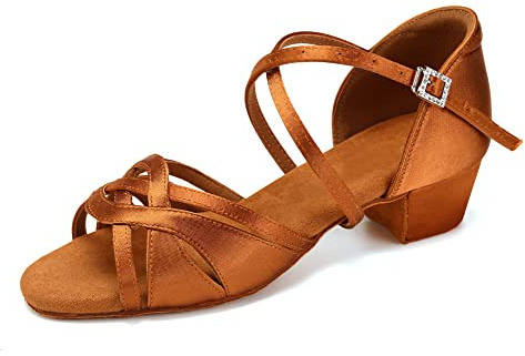 HIPPOSEUS Scarpe da Ballo Latino per Ragazze e Donne Scarpe da Ballo per Salsa da Sala da Ballo con Tacco Basso, Modello 3038