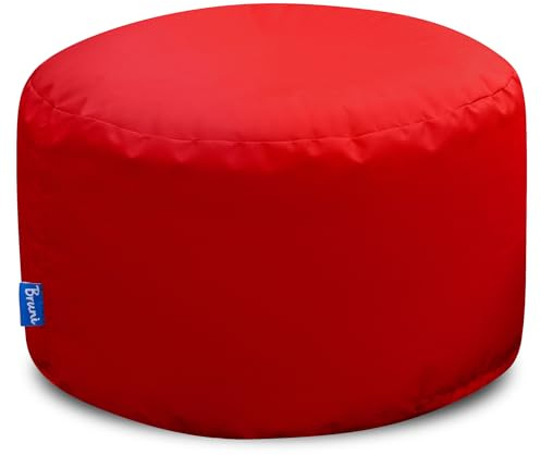 Bruni Pouf Sittpall L i rött – rund sittpuff, inomhus och utomhus som fotpall, yogasittkudde, meditationskudde, tillverkad i Tyskland