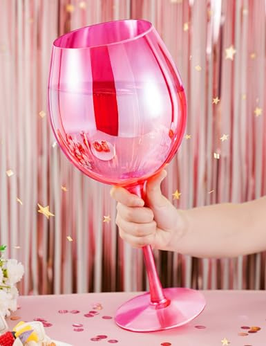 NiHome Giant Wine Glass da 2400ml, colore rosa, gigante bicchiere da vino decorativo per donne, regalo personalizzato per compleanno e Natale, vetro senza piombo fatto a mano, accattivante per feste