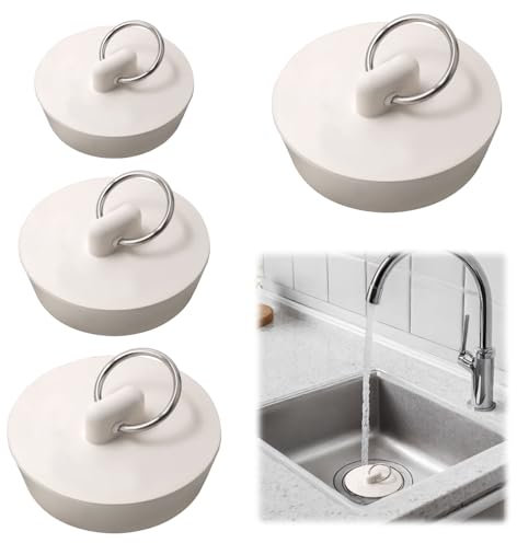 4 Pcs Rubber Bath Plugs, Universal Drain Stopper Kitchen Drain Stopper Sink Plug Bath Tub Wash Basin Drain Stoppers Sink Bathtub Plug Sink Plugs with Hanging Ring for Bathtub Bathroom Kitchen (4 Size)
