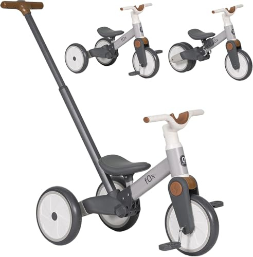 Olmitos - Evolutives 5-in-1-Dreirad Fox – Gleichgewichtsrad und Tretfahrrad für Kinder von 18 Monaten bis 3 Jahren – Sicheres und Spaßiges Laufrad, Babyfahrrad, Praktisch und Sicher (Grau)