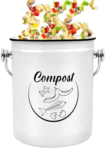 Récipient de compost de cuisine, poubelle de compost pour la cuisine | 5L Counter Compting Compost Container avec couvercle - Farmhouse Forme FDesign Family Food Faste Collector Godet for Veggies, Fru