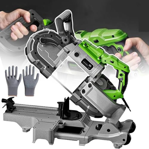 Portable Band Saw with Gloves, Removable Alloy Steel Base with Wheels, Corded with Dual Switch, 6 Adjustable Speeds, Safe for Metal Cutting