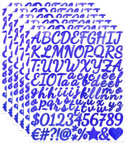 630 pegatinas de letras, 6 hojas de vinilo autoadhesivas de 1 pulgada para buzón, scrapbook, bricolaje y manualidades, letras adhesivas resistentes a la intemperie, color azul